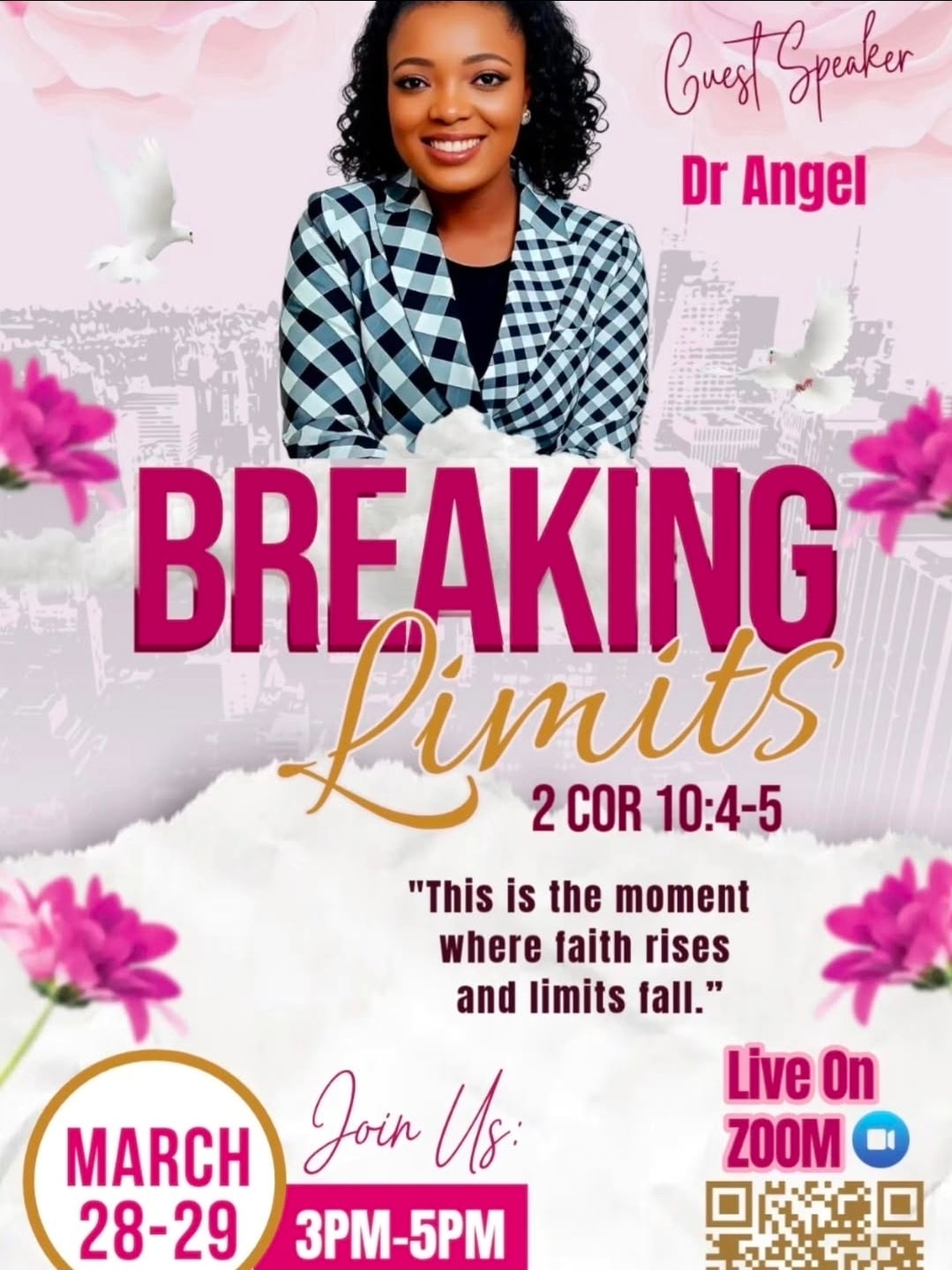 Breaking Limits Virtual Women's Conference 2026 — main event flyer featuring Dr. Angel Mbome as Guest Speaker