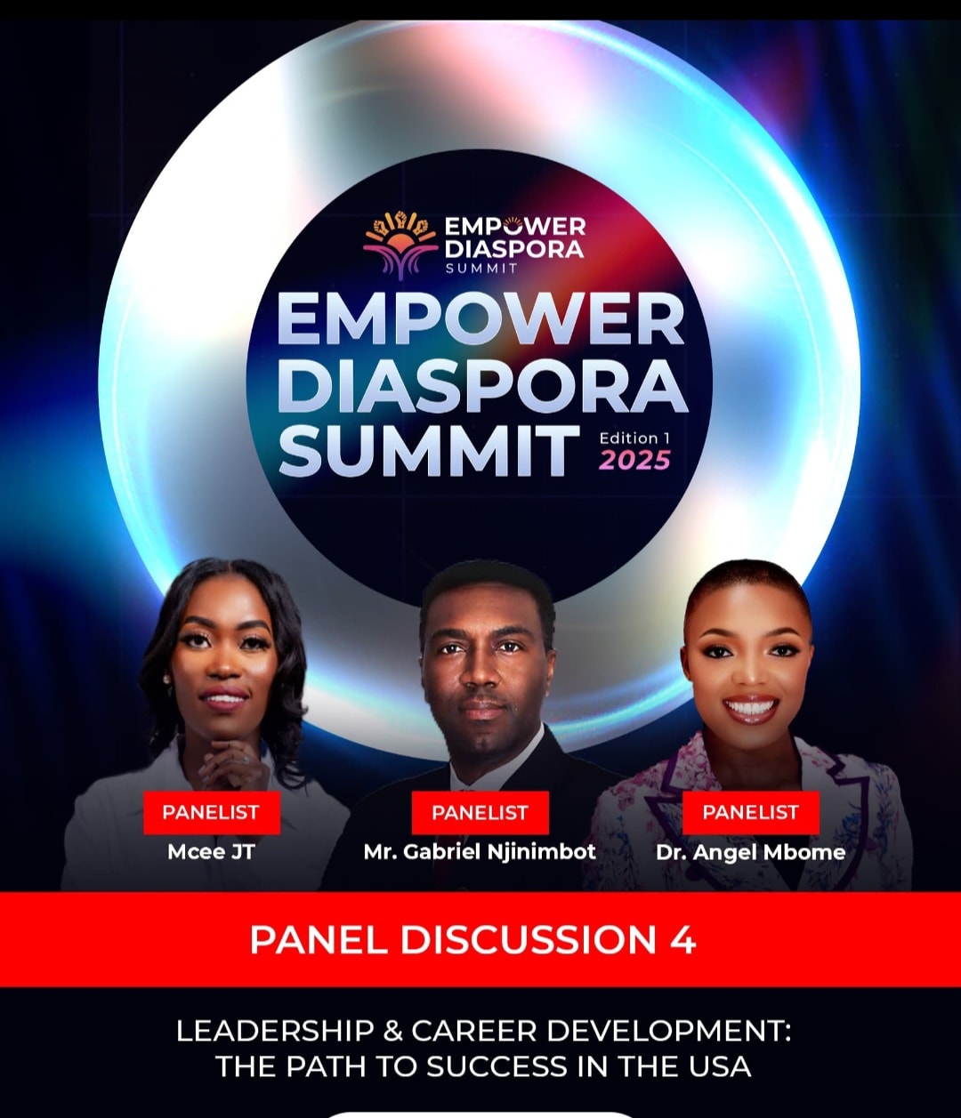 Empower Diaspora Summit Panel Discussion 4 graphic featuring Dr. Angel Mbome as panelist
